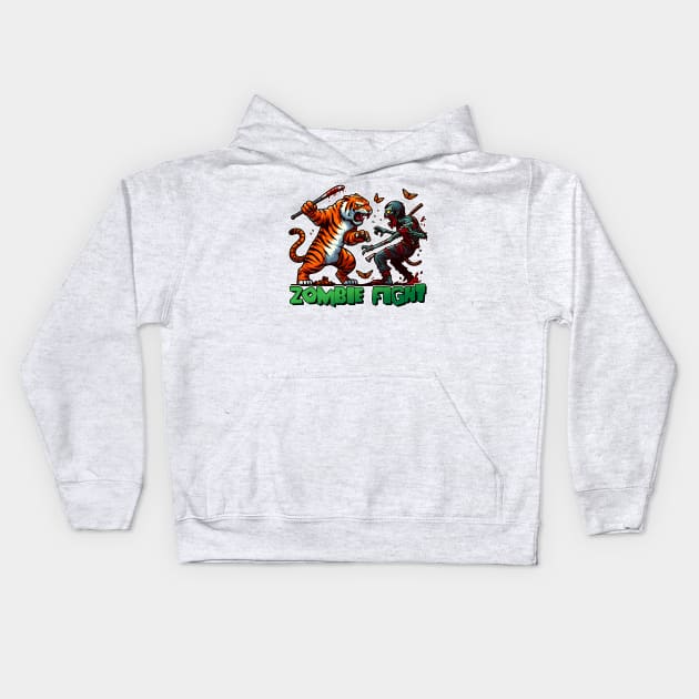 Tiger vs Zombie Fight Kids Hoodie by Rawlifegraphic